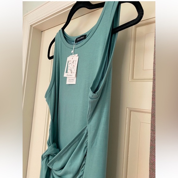 Jet Set Front Side Tie Dress Light Teal Green Medium + Teal Travel Blanket SET 2 - Picture 3 of 14